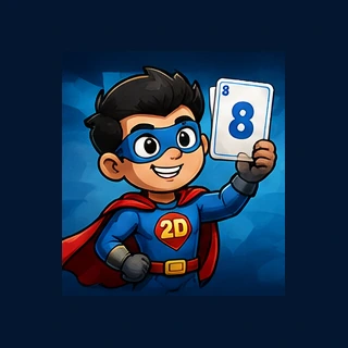 2D Hero holding an 8 card