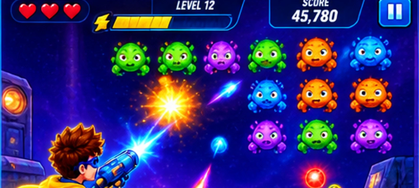 2D Hero Alien Breakout premium alien arcade scene