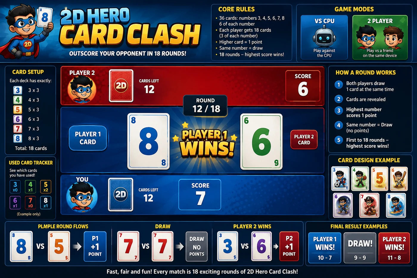 2D Hero Card Clash premium 18-round card battle