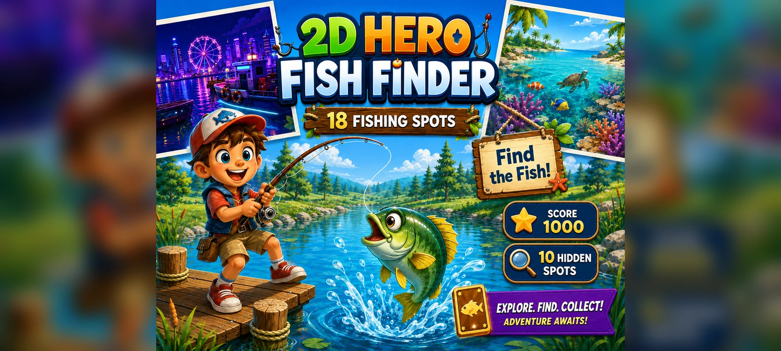 2D Hero Fish Finder premium fishing world tour with hidden numbered fishing spots