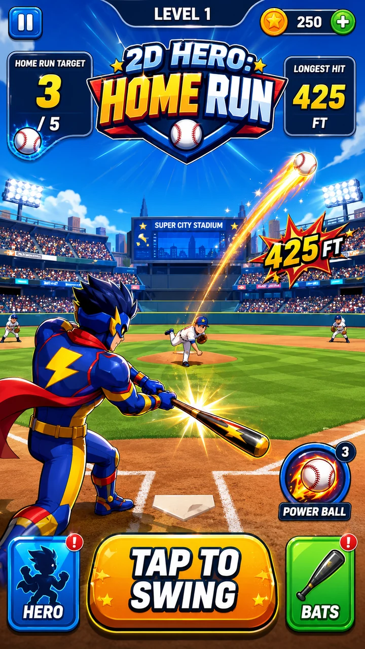 2D Hero Home Run premium baseball game preview